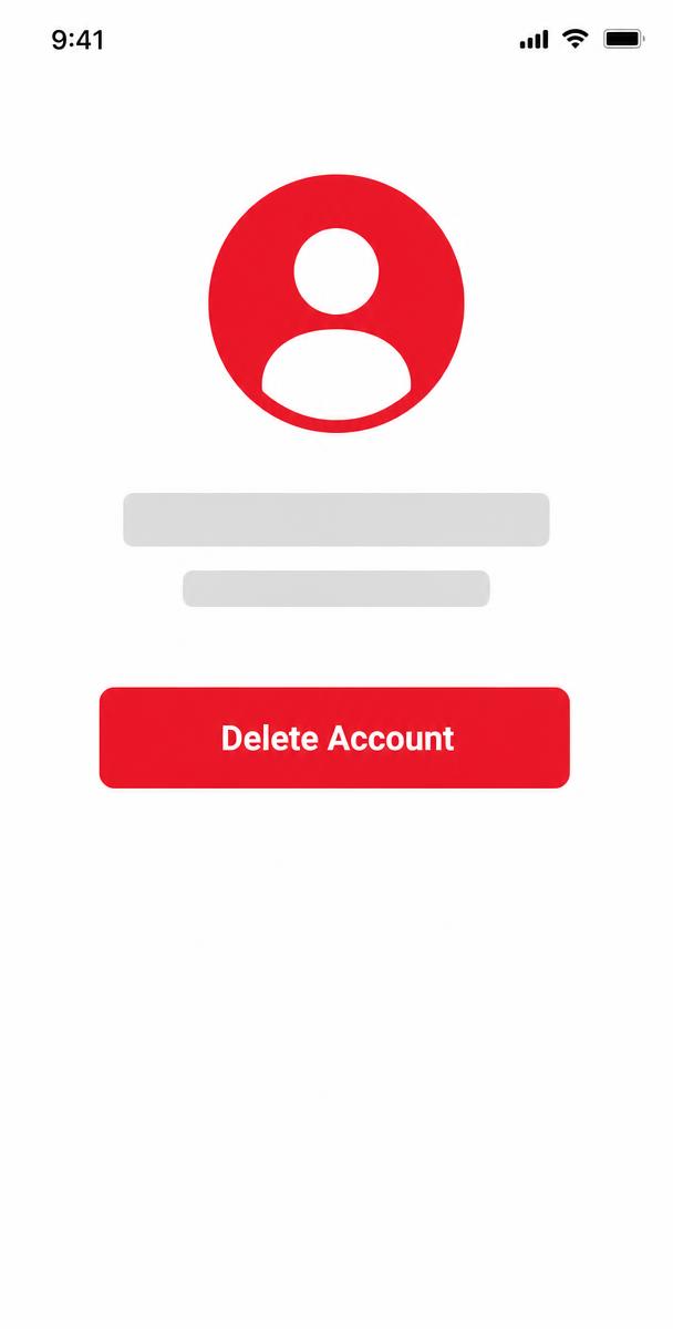 Delete account screen in the Pehli Baat app